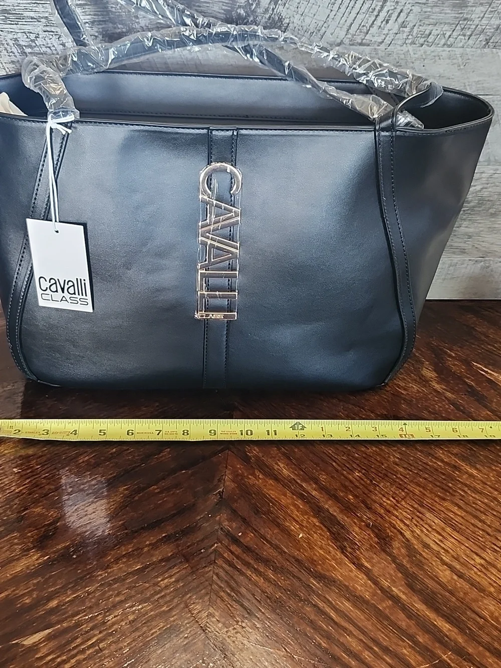 NWT Cavalli Class Big Black Sandra Shopper Tote With Gold Hardware
